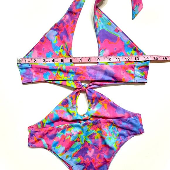 Neena One-Piece Swimsuit Cutout Tie-Dye Halter Monokini Size S - Picture 7 of 9